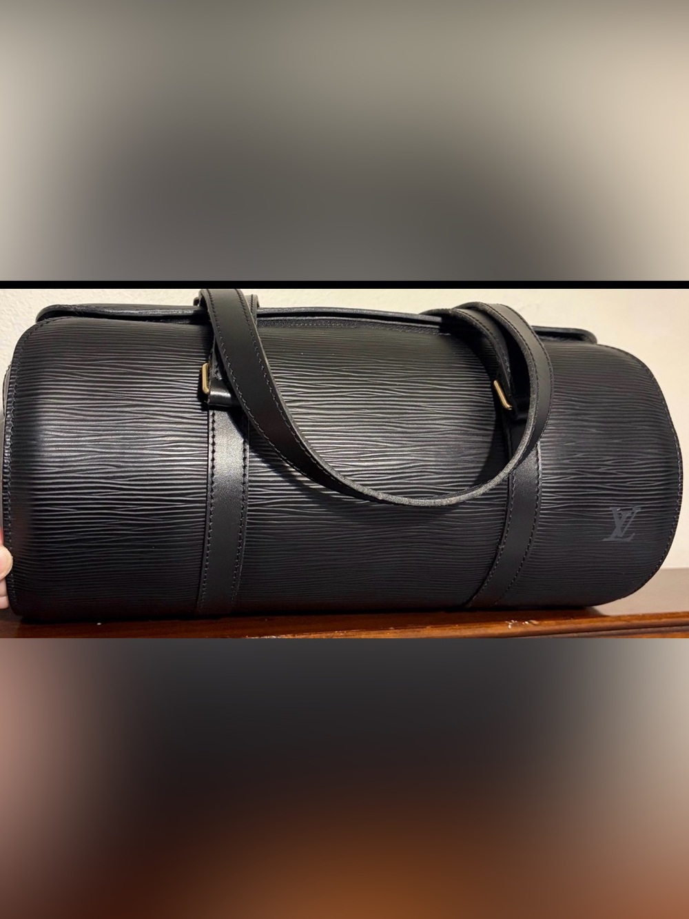 Louis Vuitton Black Epi Leather Cylindrical Duffel Bag and dust cover